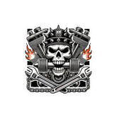 Gearhead Skull, Pistons & Flames Motorcycle Decal